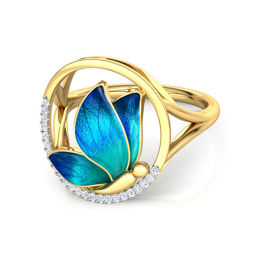 Butterfly Design Ring With Oil Painted Metal European Fashion Statement Jewelry Gift For Women Elegant Durable Accessory