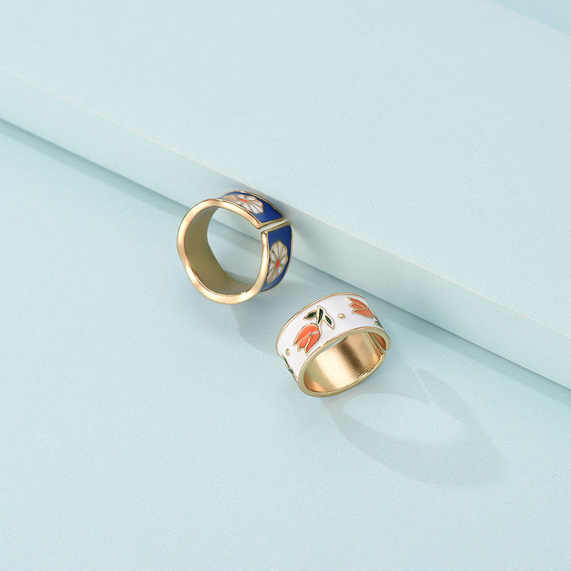 Womens Two Piece Daisy Flower Ring Set Alloy Rings Individually Packed Cute Floral Jewelry European American Style