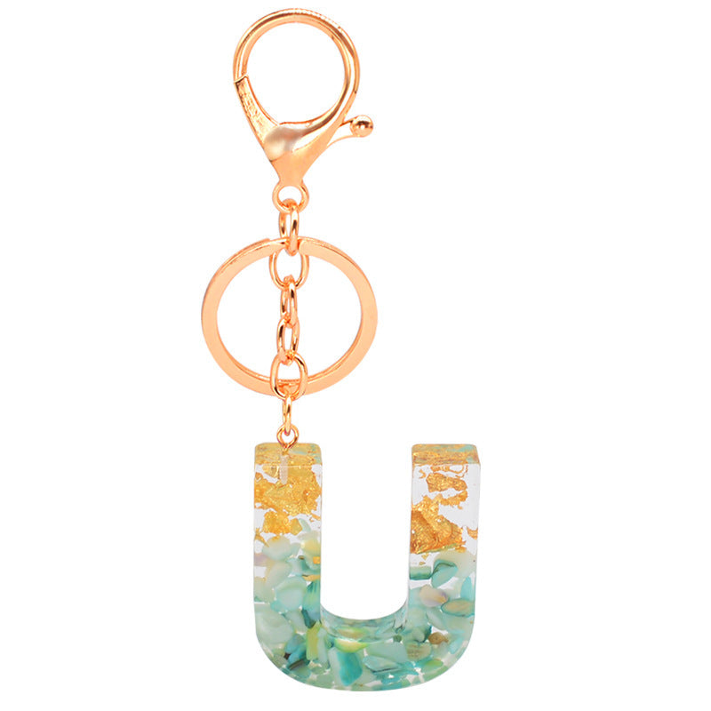 Gold Foil Alphabet Letter Keychain Resin Initial Key Ring Lightweight Individually Packaged Key Ring Gift Wrap