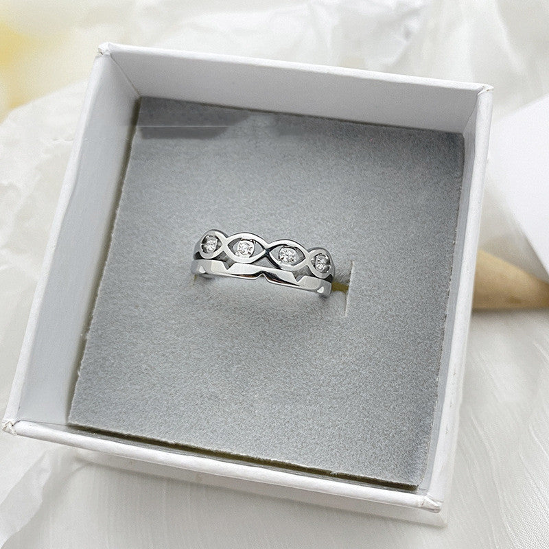 Geometric Inlaid Diamond Gold Titanium Steel Couple Ring Modern Wedding Engagement Anniversary Promise Jewelry