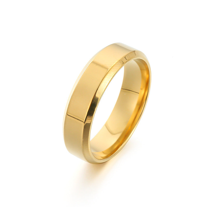 Unisex Stainless Steel Ring Durable Band With 6mm Bevel Colors Gold Blue Black Size 6 7 8 9 10 11 12 Individually Packed