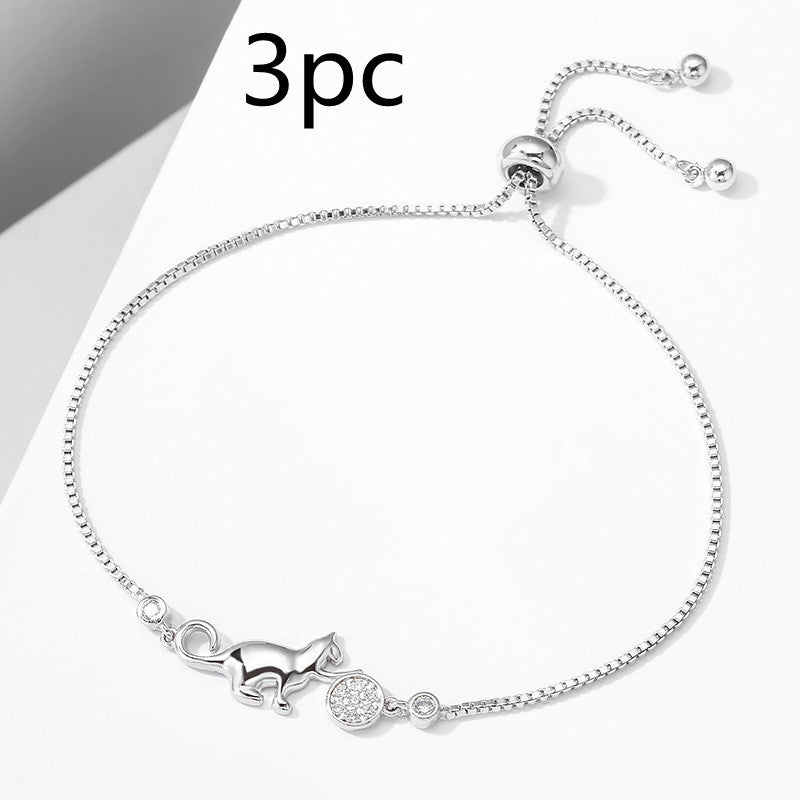 Womens Kitten Hug Mouse Bracelet Animal Zodiac Bangle Polished Diamond Electroplated Alloy Jewelry Gift For Women