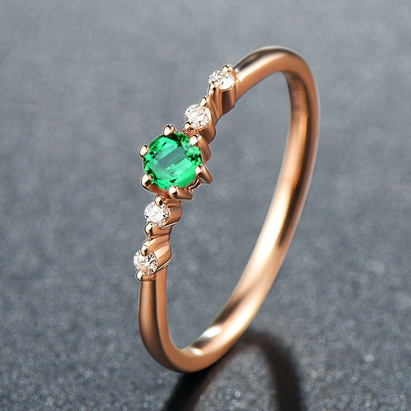 Emerald Plated Rose Gold Ring Geometric Design With Sterling Silver Inlaid Gemstone Jewelry For Everyday Style