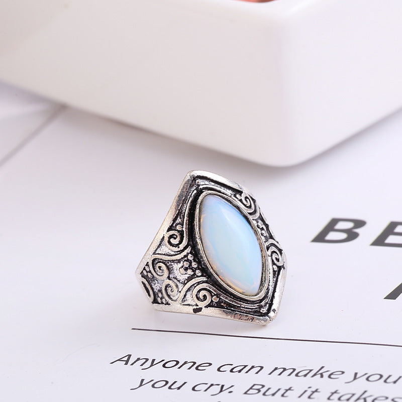 Womens Moonstone Ring Drop Shape Alloy Inlaid Gemstones Punk Jewelry For Her Her Trendy Hand Accessories Style