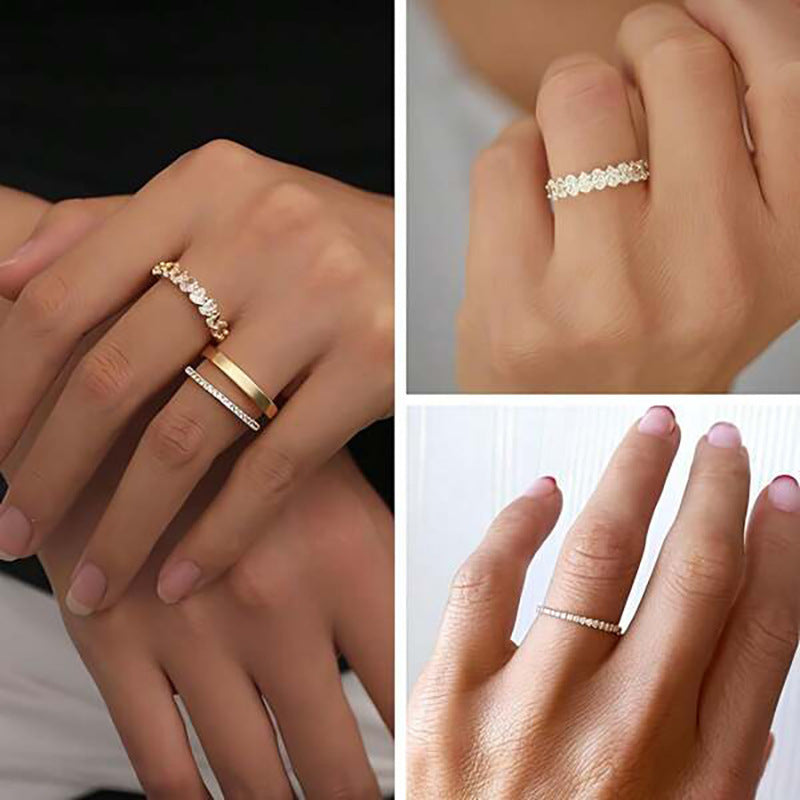 Zircon Ring Three Piece Wedding Banquet Inlaid Zircon Copper White Gold Yellow Gold For Female Size 6 7 8 9 10