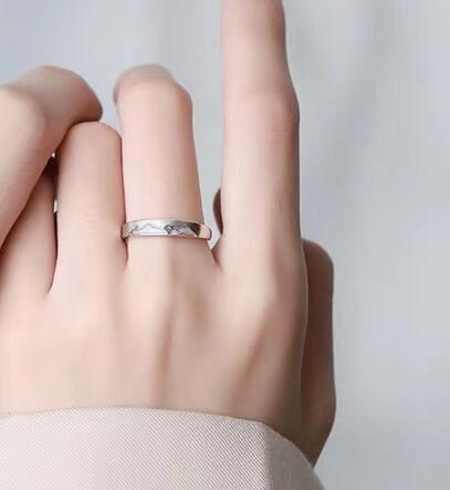 Couple Ring Set Mountain Shaped Matching Bands For Him And Her Sunrise Moon Antithetical Drop Design For Pairs