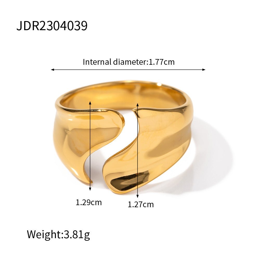 Womens Stainless Steel Ring 18K Gold Plated Irregular Geometry Exaggerated Design Ring Fashion For Her Chic Style