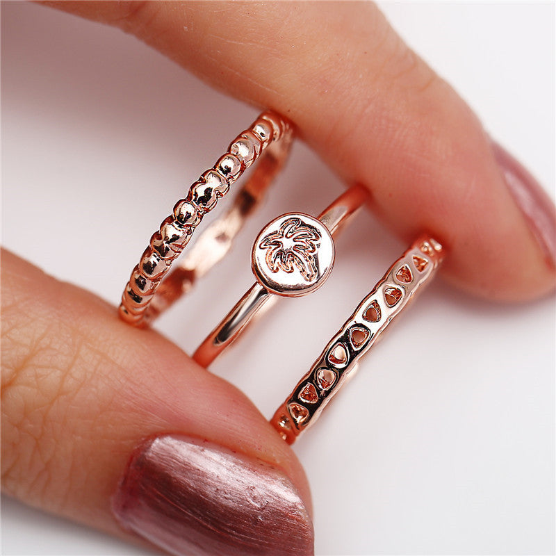 Three Piece Leaf Shaped Engagement Ring Set Alloy Finish
