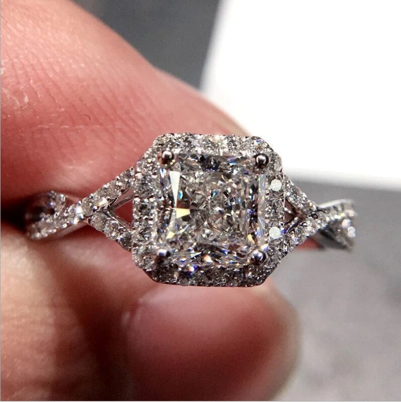 6mm Princess Cut Zircon Ring 925 Sterling Silver Engagement Band Europe And America Style Geometric Mosaic Jewelry