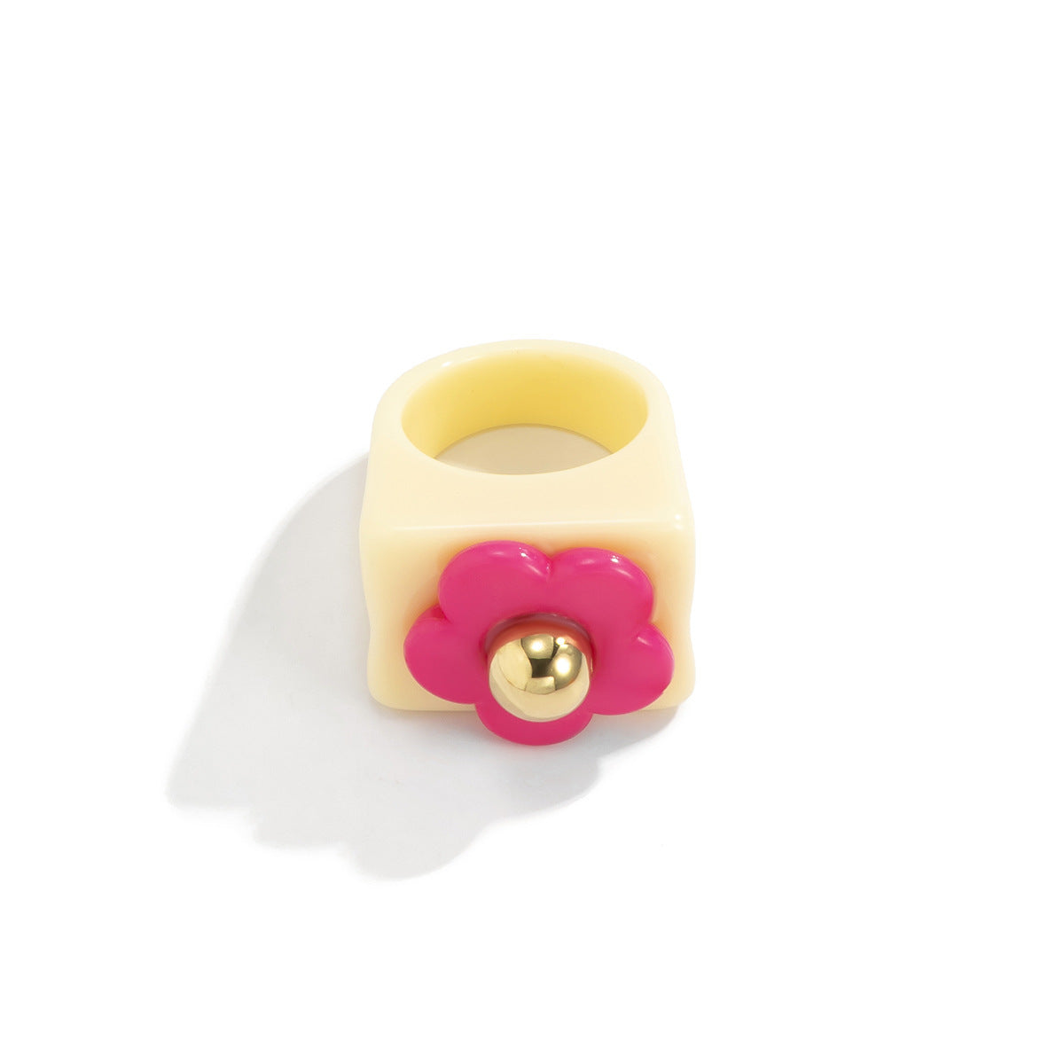Womens Flower Resin Ring Wide Floral Statement Fashion Ring