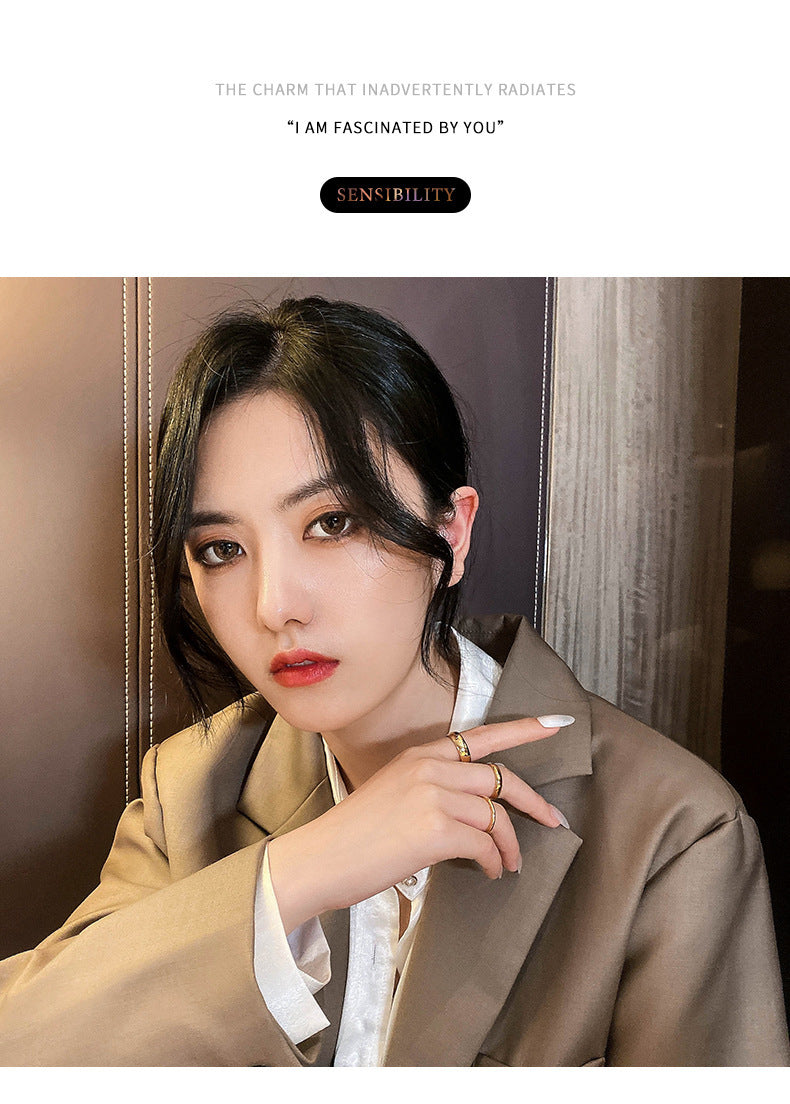 Womens Thin Stackable Ring Titanium Steel Gold Plated Band Fashion Jewelry Geometry Circles Electroplated Rings