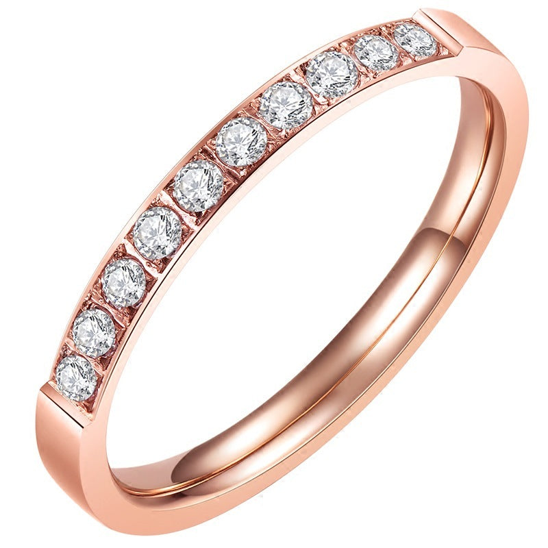 Titanium Steel Rose Gold Diamond Ring With Zircon Stone