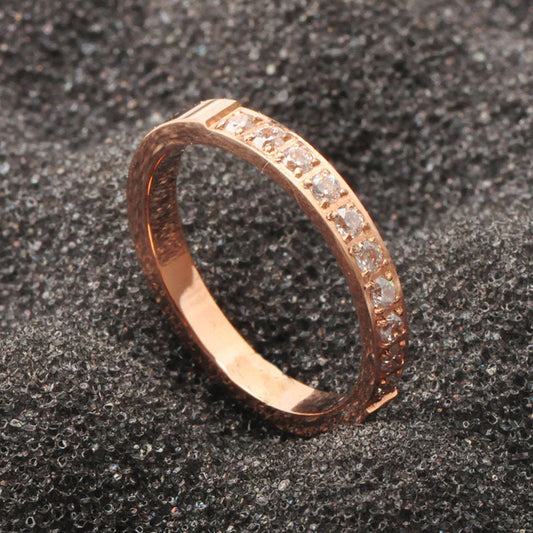 Womens Titanium Steel Ring Ten Stone Micro Diamond Rose Gold Elegant Fashion Jewelry For Everyday Wear Classic