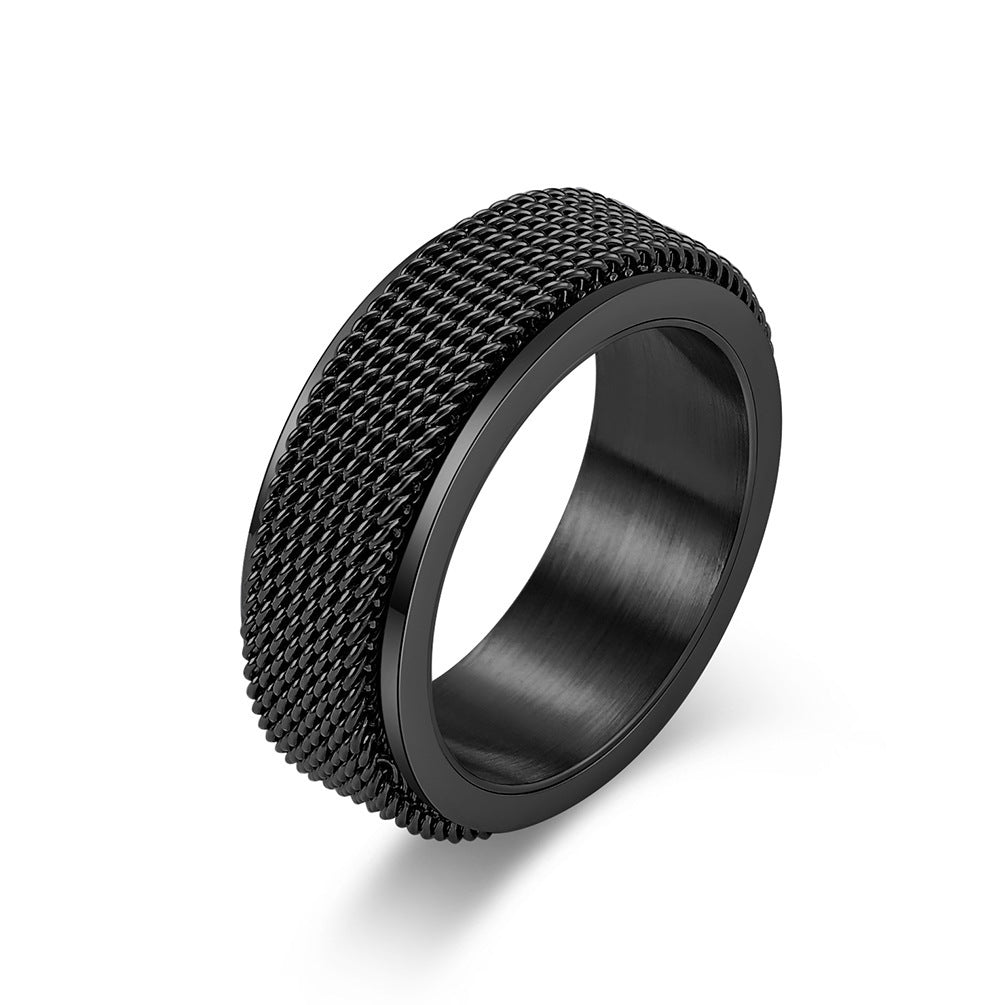 Titanium Steel Woven Mesh Rotary Decompression Ring Geometric Ring Steel Gold Black Sizes 5 6 7 8 9 10 11 12 Easy Fit