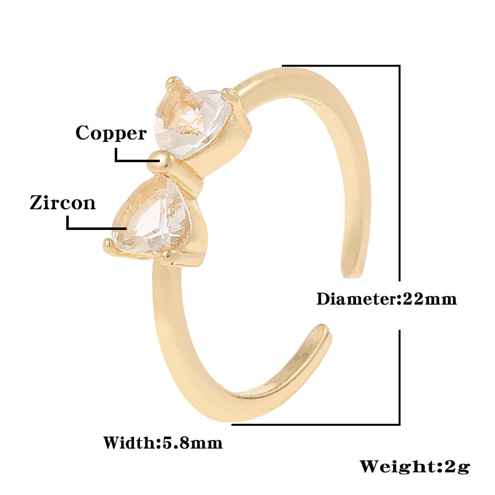 Womens Zircon Ring Copper Bow Butterfly Design Fashion Jewelry Gift For Her White Green Ring Elegant Accessory
