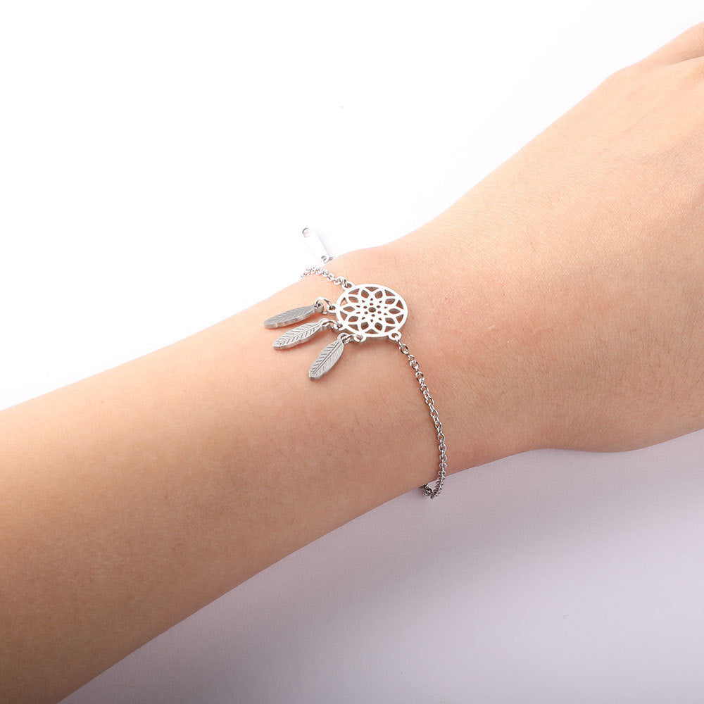 Womens Stainless Steel Bracelet Polished Geometric Dream Catcher Design Double Hole Bangle Gift For Her Timely