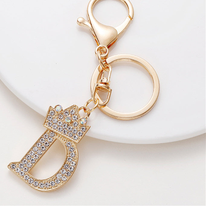 Alphabet A To Z Keychain With Diamond Accents Zinc Alloy Metal Letter Charm For Bag And Keys Daily Use Pendant