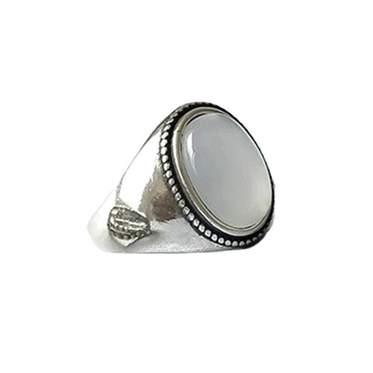 Adjustable Vintage Silver White Agate Ring for Everyday Wear