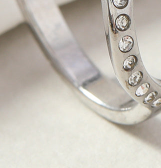 Womens Stainless Steel Double Layer Frosted Cross Ring Diamond Butterfly Geometric Design for Everyday Wear US