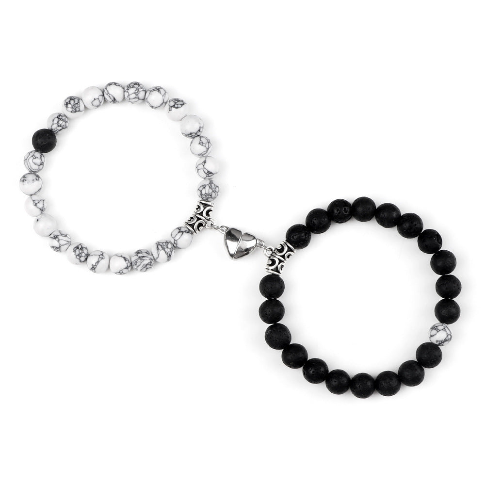 Chamfered Square Pattern Couple Bracelets Matching His Hers