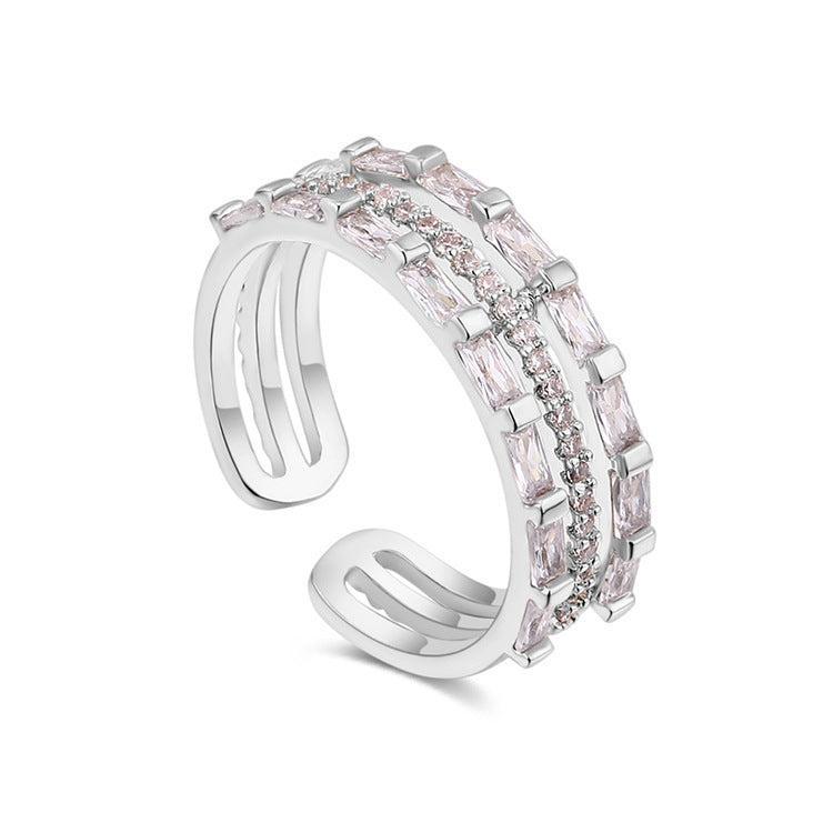 Unisex Geometric Zircon Ring Gold Plated Copper Abstract Design Korean Style Jewelry For Everyday Wear Modern Accessory