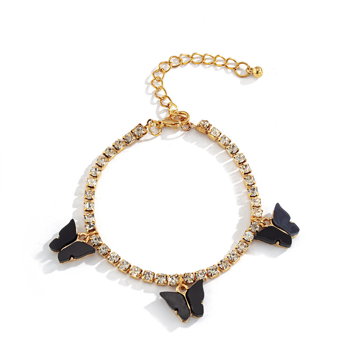 Butterfly Alloy Bracelet With Gemstones Inlays For Women Elegant Charm Jewelry Gift Beautiful Sparkle For Everyday Wear