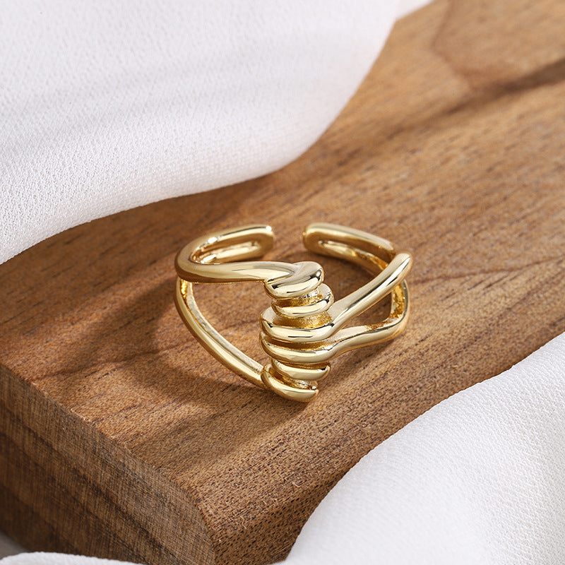 Adjustable Copper Ring Geometric Electroplated For Women Spring Fashion Jewelry High End Temperament For Women Everyday