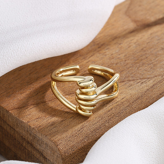 Adjustable Copper Ring Geometric Electroplated For Women Spring Fashion Jewelry High End Temperament For Women Everyday