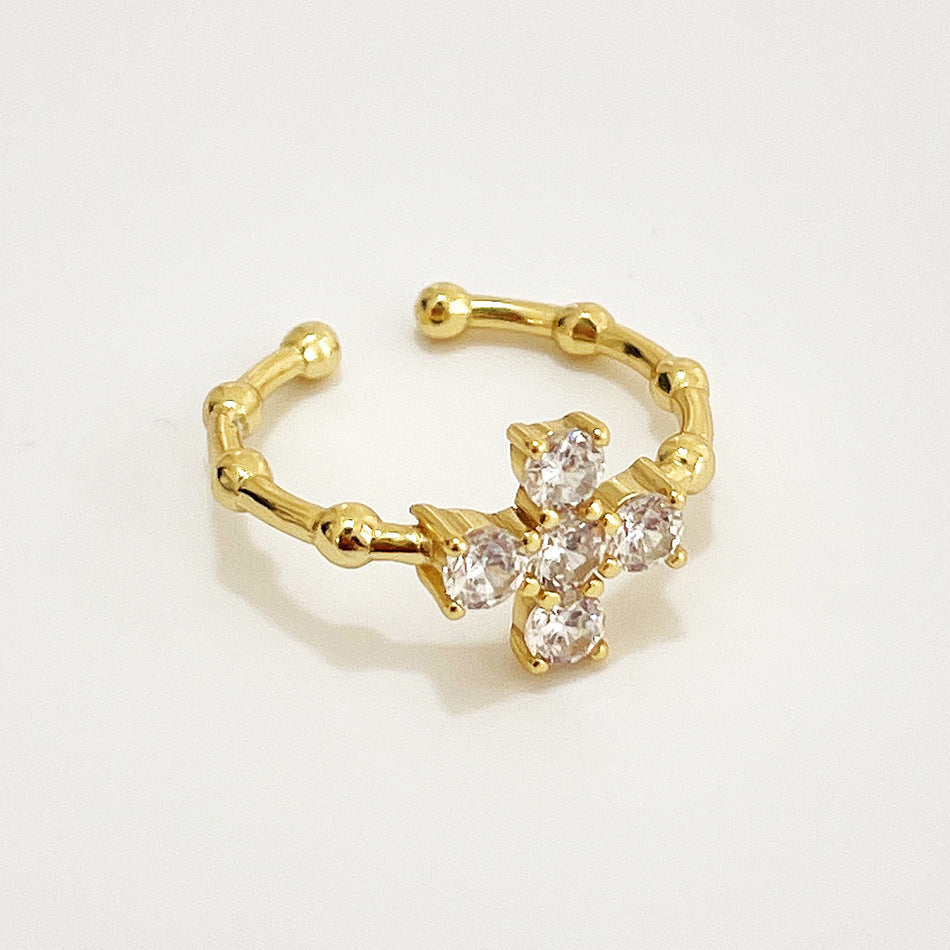 Geometric Cross Ring 925 Sterling Silver 18K Gold Plated Fashion Jewelry For Women Korean Style Everyday Wear Accessory