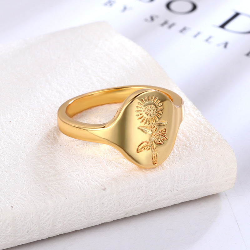Womens Brass Ring With Vintage Sunflower Patterns European American Design Jewelry High Quality Fashion Styles