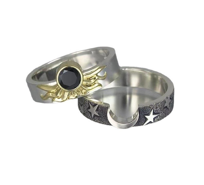 Unisex Star Moon Ring Double Layer Gold Plated Alloy Electroplated Jewelry With Inlaid Artificial Gems Sparkle