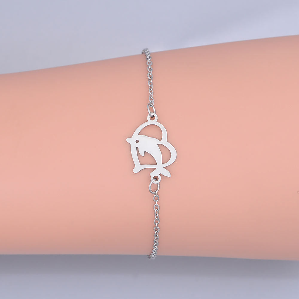 Womens Titanium Steel Bracelet Dolphin Pendant Zodiac Design Gold Finish Link Chain Jewelry For Women Everyday Wear