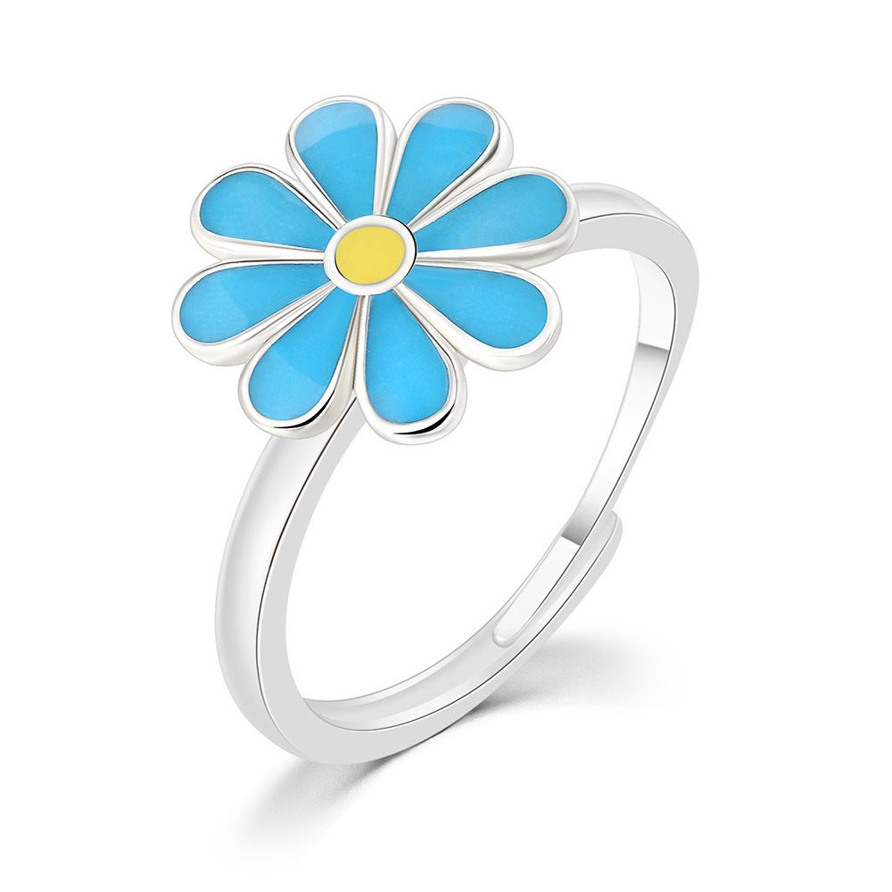 Copper Flower Ring with Dripping Oil Finish Adjustable Band for Daily Wear Fashion Jewelry Gift for Women Everyday