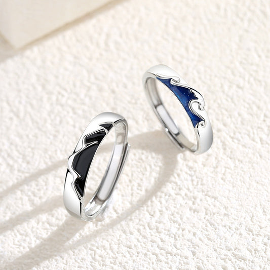 Adjustable Mountain and Sea Rings Silver Plated Couple Rings for Women and Men Anniversary for Couples Elegant