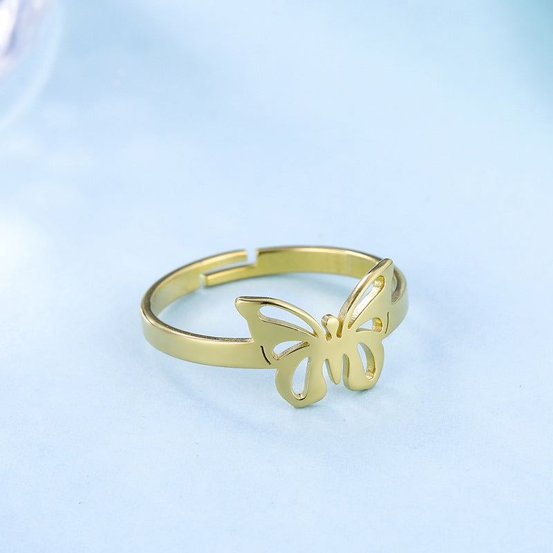 Adjustable Stainless Steel Couple Rings Butterfly Design Fashion Engagement Wedding Bands Promise Jewelry Gift