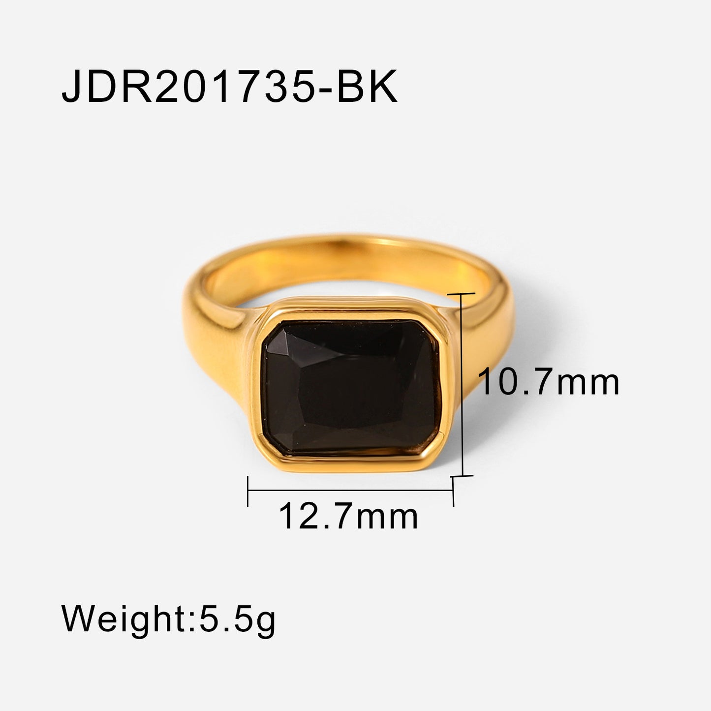 18K Gold Plated Stainless Steel Ring Square Zircon Fashion Jewelry Glossy Finish Ring Souvenir Tour Gift Elegant