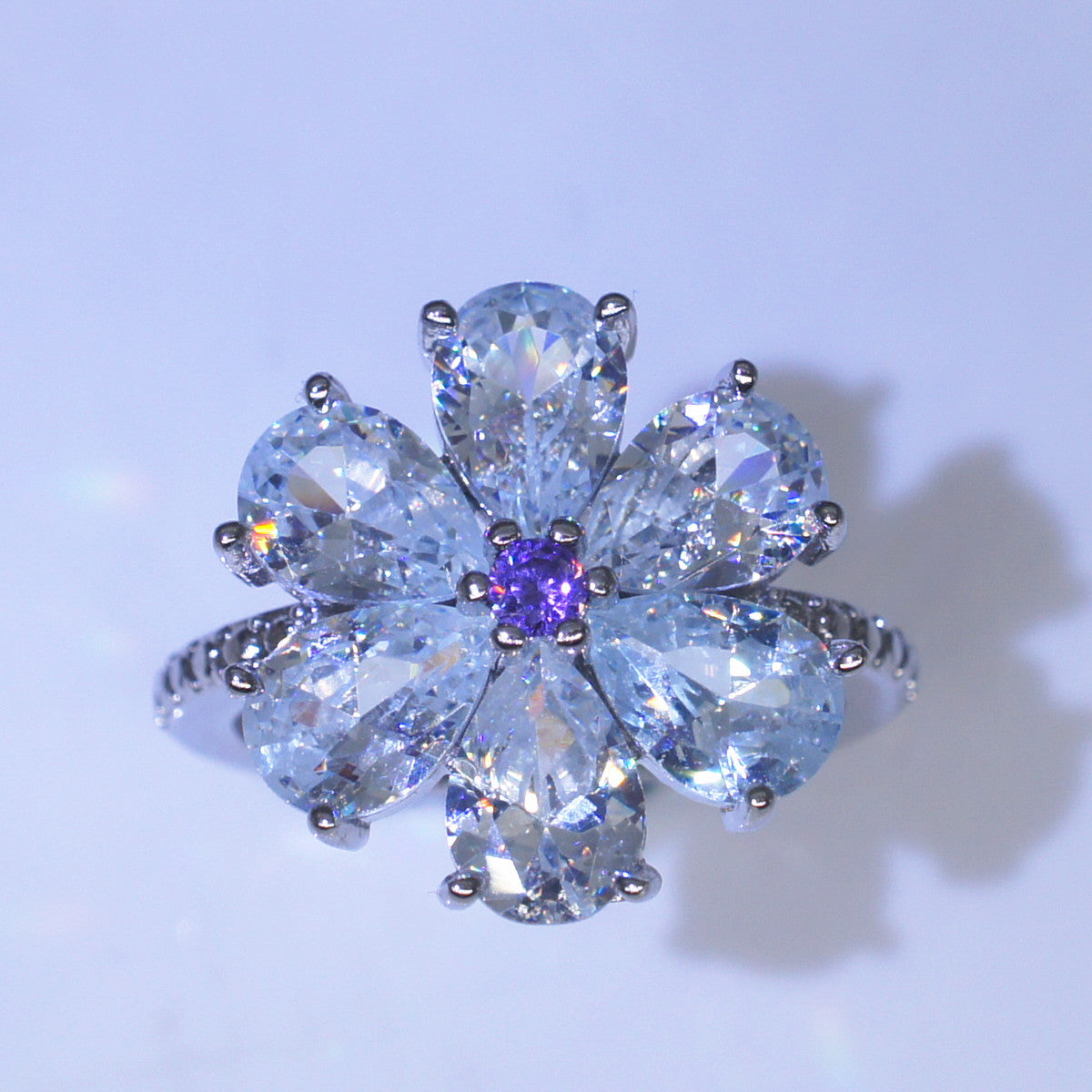 Womens White Zircon Pear Drop Ring Sterling Silver Inlaid Gemstone Engagement Promise Anniversary Jewelry Gift