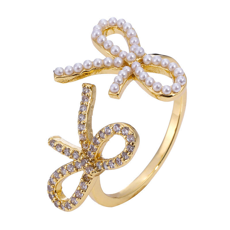 Bow Design Open Adjustable Copper Ring Female Jewelry