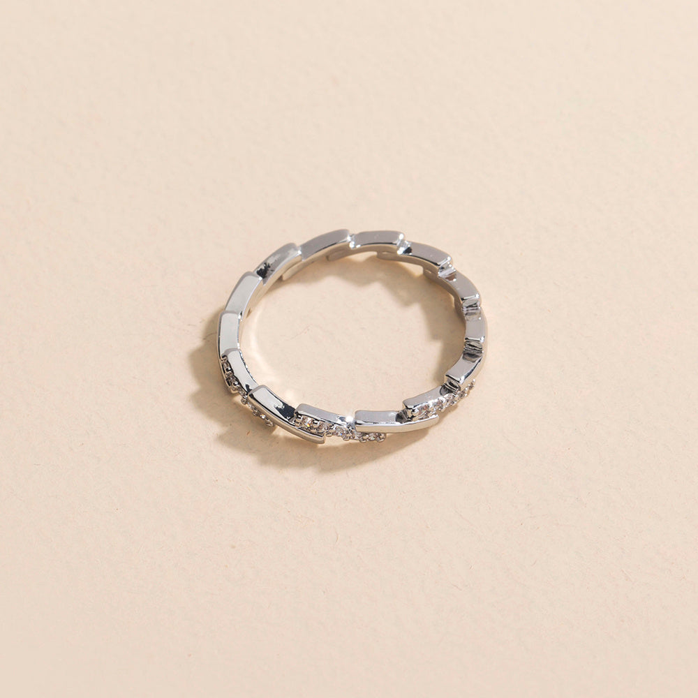 Adjustable Copper Ring With Micro Inlaid Cross Wave Zircon For Index Finger European And American Style Gift Collection