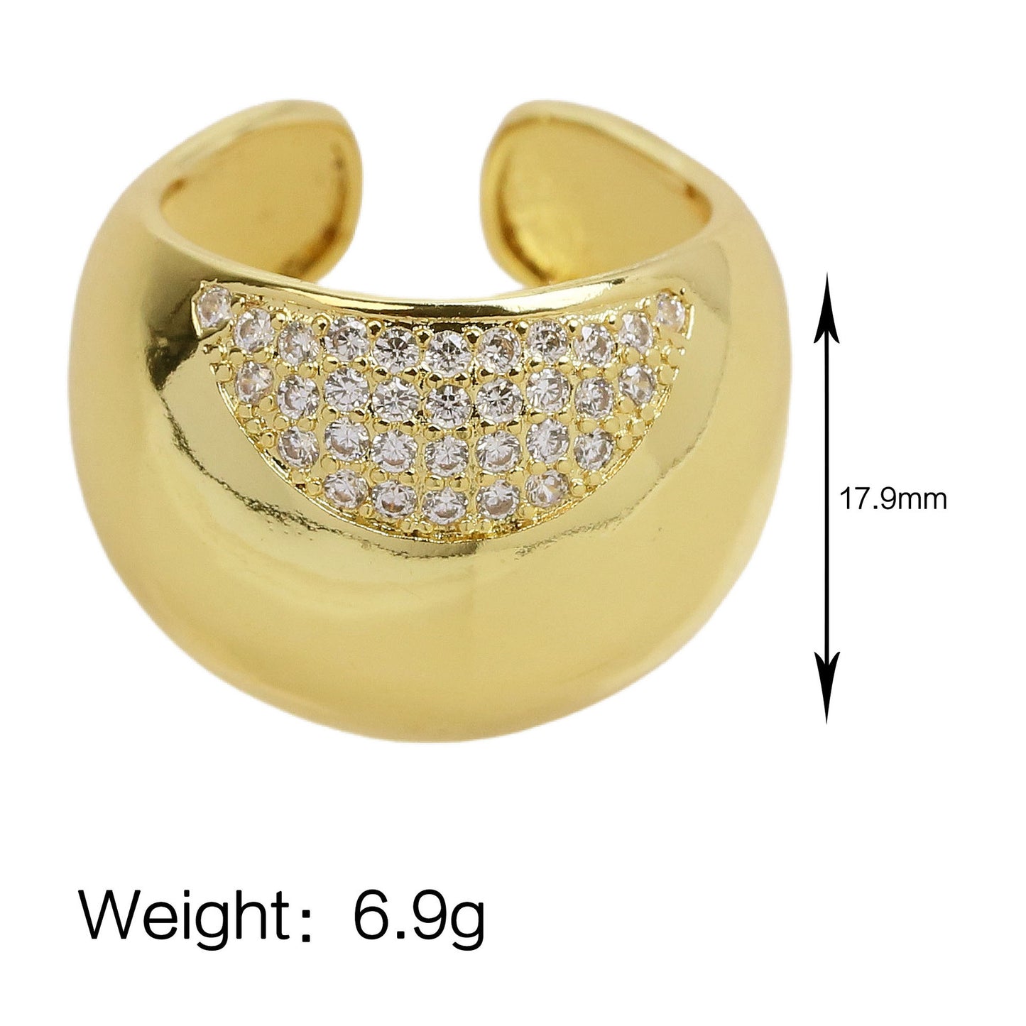 Copper Geometric Zircon Ring Adjustable Opening Fashion Jewelry Accessory For Women Stylish Statement Chic Design