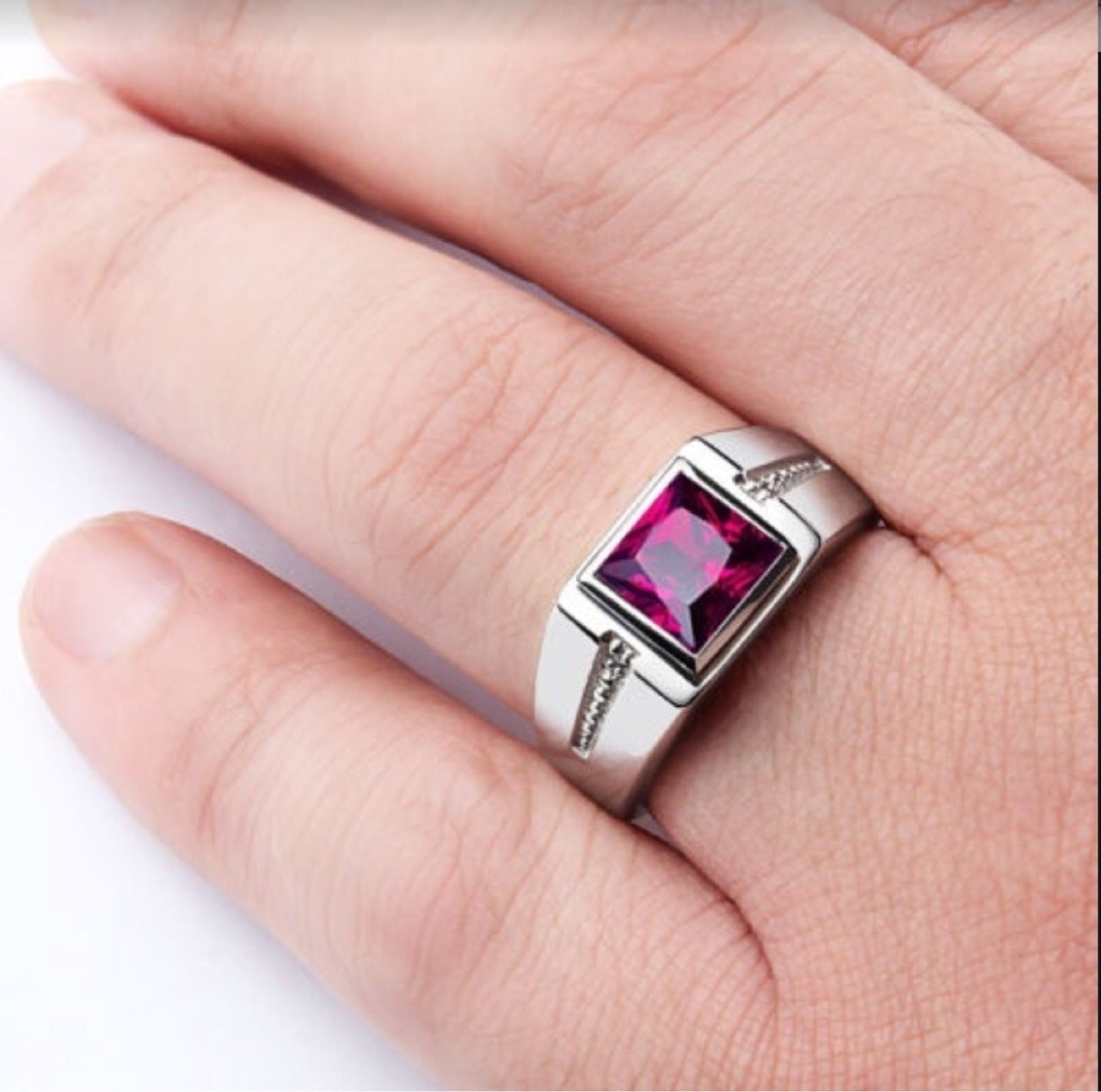 Alloy Ring With Square Zirconia Electroplated Geometric Design Unisex Fashion Jewelry Anniversary Gift Party Gift Ready