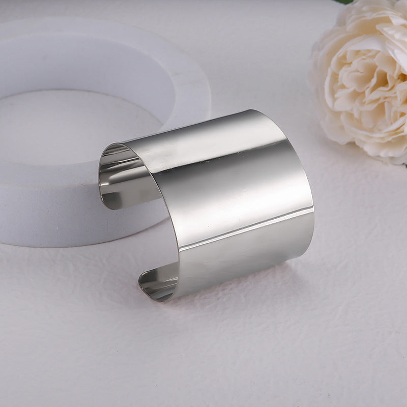 Womens Wide Metal Bracelet Electroplated Alloy Fashion Accessory Simple Design Bracelet Stylish Everyday Wear