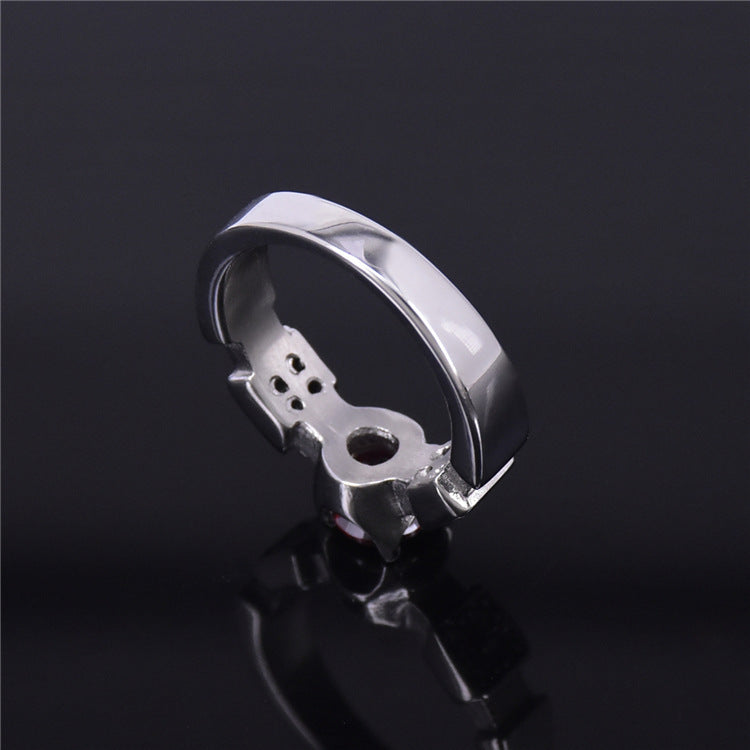 Womens Diamond Ring Four Claw Ring Titanium Steel Ring Ruby Ring Fashion Jewelry Number Letter Text Design Polished Ring Gift for Her Steel Color