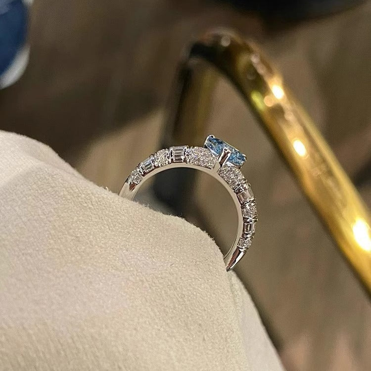 Womens Adjustable Copper Ring With Aquamarine Heart Shape And Simulated Diamond Accent Jewelry Great Gift Idea