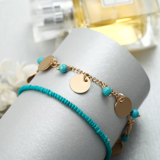 Bohemian Beaded Copper Alloy Electroplated Geometric Design Bracelet Set Unisex European Fashion Hand Beaded Style