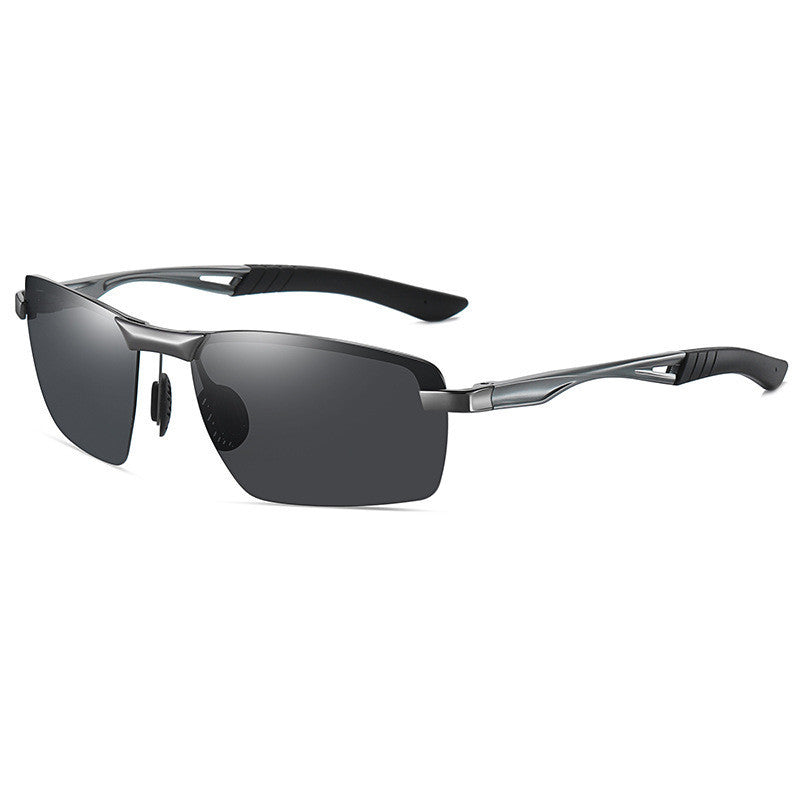 Mens Polarized Sunglasses UV400 Protection Half Frame Square TAC Lens Aluminum Magnesium Alloy for Driving Cycling