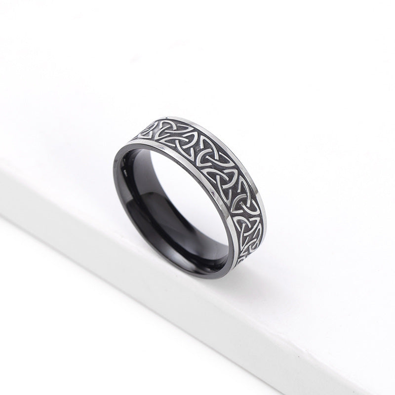 Mens Nordic Titanium Steel Viking Ring Geometric Band Electroplated Fashion Jewelry Statement Black Color Size