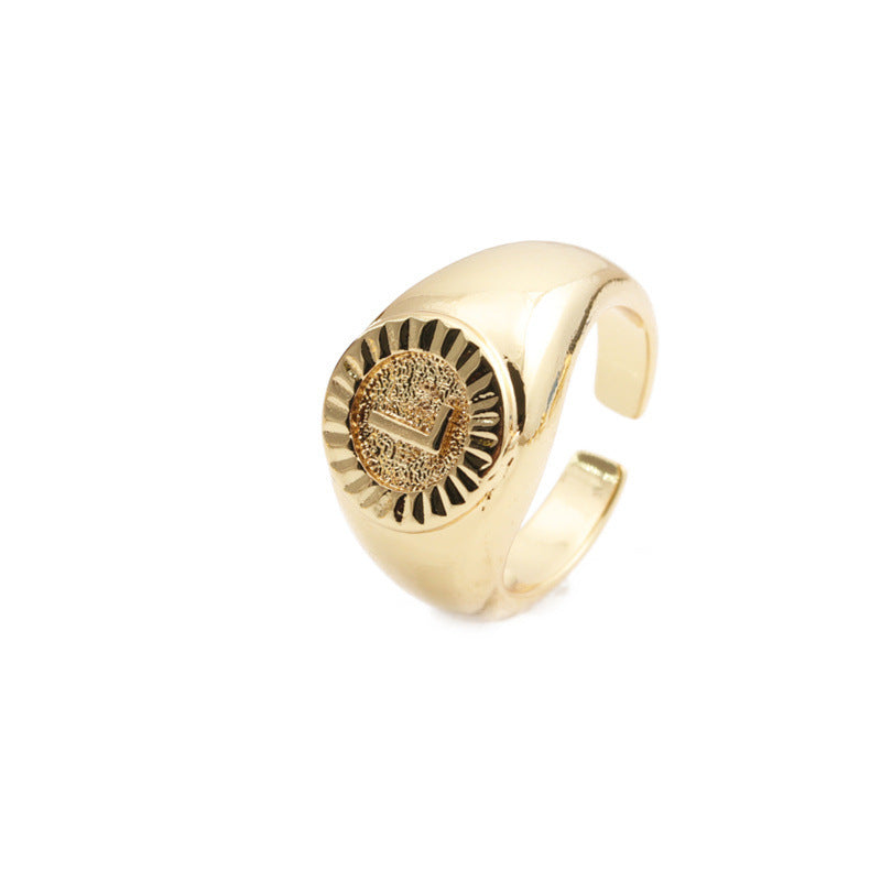 Copper Plated Real Gold English Letter Adjustable Index Finger Ring Fashion Jewelry Women Everyday Style Accessory