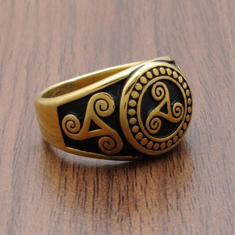 Mens Stainless Steel Ring Gold Tone Geometric Viking Totem Design For Men Jewelry Size 8 9 10 11 12 13 For Festivals