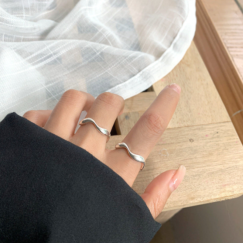 Unisex Adjustable Open Ring With Geometric Design White Copper Coated Silver Finish Fashion Jewelry Daily Wear